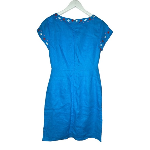 Boden Laura Linen Blue Lagoon Shift Dress Floral Embroidered Size 2R - Picture 8 of 16